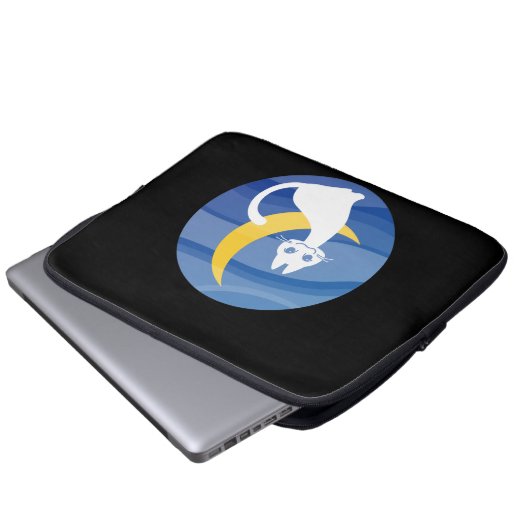 Moonlight white cat laptop sleeve (Voorkant onderkant)