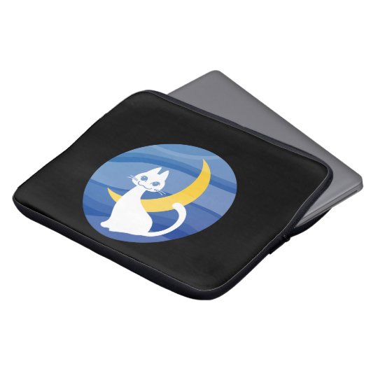 Moonlight white cat  laptop sleeve (Voorkant top)