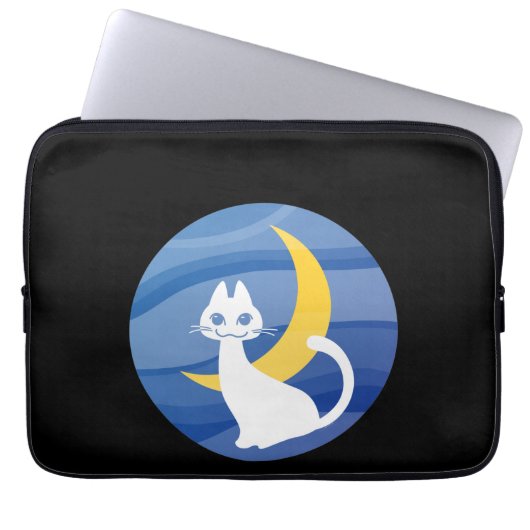 Moonlight white cat laptop sleeve (Voorkant)