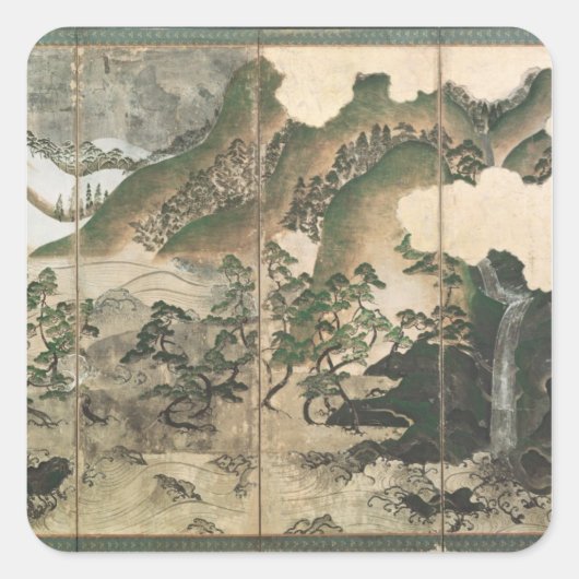 Moonlight Winter Landschap Vierkante Sticker (Voorkant)