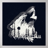 Moonlight Winter Wolf Pine Tree Forest Poster (Voorkant)