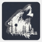 Moonlight Winter Wolf Pine Tree Forest Vierkante Sticker (Voorkant)