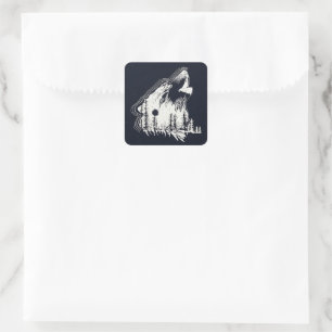 Moonlight Winter Wolf Pine Tree Forest Vierkante Sticker