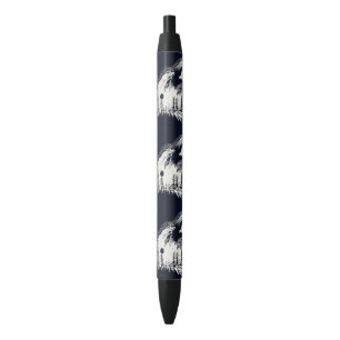 Moonlight Winter Wolf Pine Tree Forest Zwarte Inkt Pen