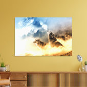 Moonlight wolf in foto's van het bergbos. canvas afdruk (Insitu (Woonkamer))