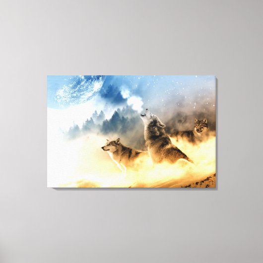 Moonlight wolf in foto's van het bergbos. canvas afdruk (Voorkant)