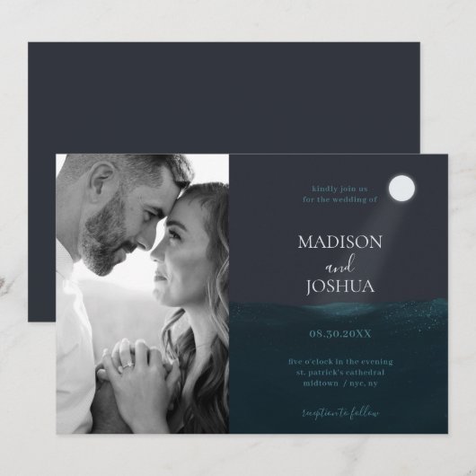 Moonlight Zee foto bruiloft uitnodiging (Voorkant / Achterkant)