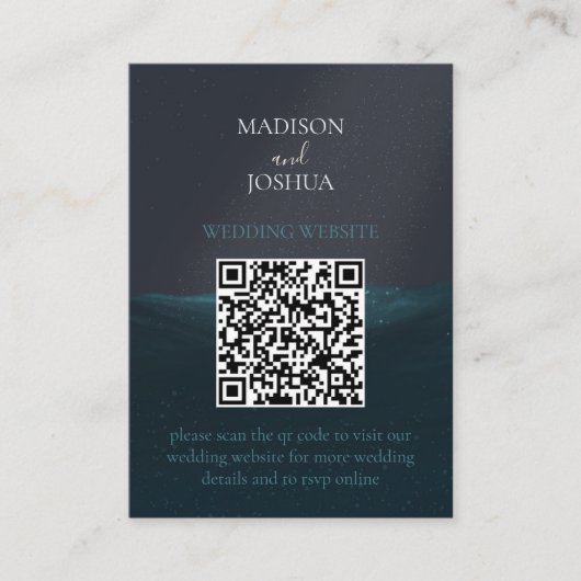 Moonlight Zee QR Code RSVP Card – Night Ocean Informatiekaartje (Voorkant)