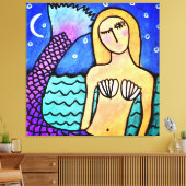 Moonlight Zeemeermin Abstract digitaal schilderij Canvas Afdruk (Insitu (Woonkamer))