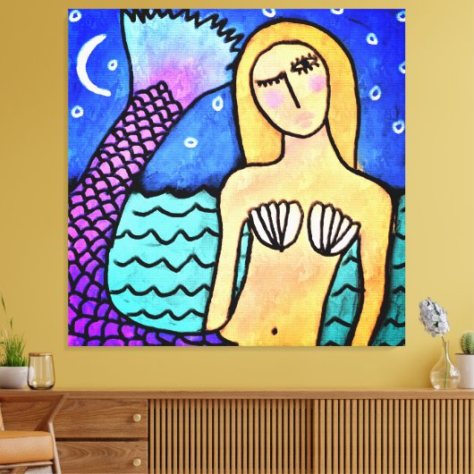 Moonlight Zeemeermin Abstract digitaal schilderij Canvas Afdruk (Insitu (Woonkamer))