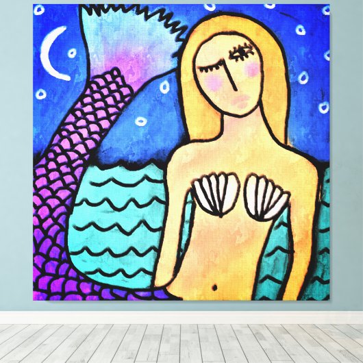 Moonlight Zeemeermin Abstract digitaal schilderij Canvas Afdruk (Insitu (Houten vloer))