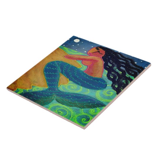 Moonlight Zeemeermin Abstracte Kunst Tegeltje (Zijkant)