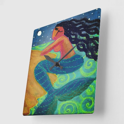 Moonlight Zeemeermin Abstracte Kunst Vierkante Klok (Hoek)