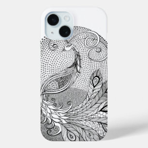 Moonlight Zilver en Witte Peacock iPhone 15 Case