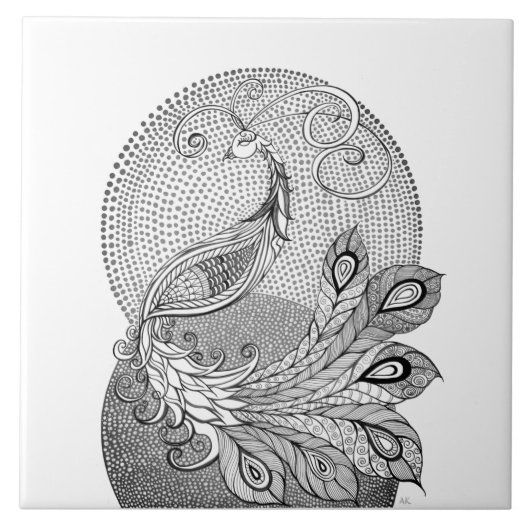 Moonlight Zilver en Witte Peacock Tegeltje (Voorkant)