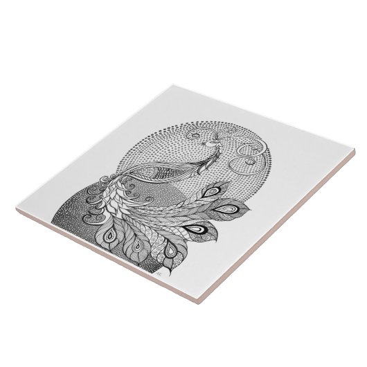 Moonlight Zilver en Witte Peacock Tegeltje (Zijkant)