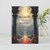Moonlit Aisle of Eternal Vows –Gothic Wedding Gate Save The Date (Staand voorkant)