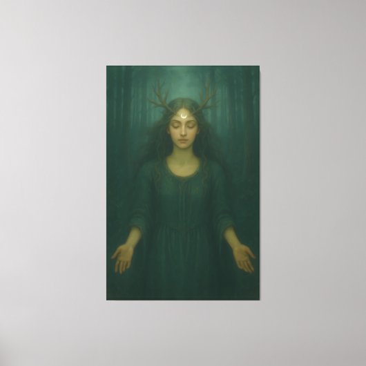 Moonlit Antler Priestess II – Forest Mystic Goddes Canvas Afdruk (Voorkant)
