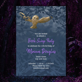 Moonlit Barn Owl, Midnight Blue Forest Card Kaart