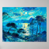 Moonlit Bay met boten Impressionistische Nocturne Poster (Voorkant)