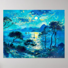 Moonlit Bay met boten Impressionistische Nocturne Poster