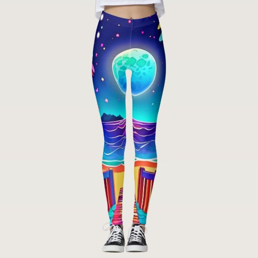 Moonlit Beach kleuren Leggings (Voorkant)