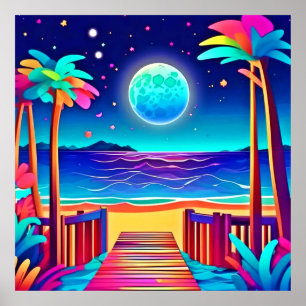 Moonlit Beach kleuren Poster