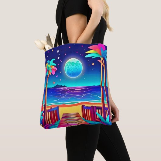 Moonlit Beach kleuren Tote Bag (Dichtbij)