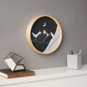 Moonlit Bergen Artistieke Muur Klok met Nacht