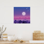 Moonlit bergen in Paars Poster (Keuken)