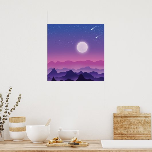 Moonlit bergen in Paars Poster (Keuken)
