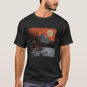 Moonlit Berghut Rustieke Natuur Landschap Des T-shirt