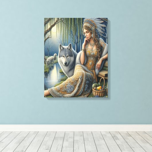 Moonlit Betovering in het Mystic Forest16x20 Canvas Afdruk (Insitu (Houten vloer))