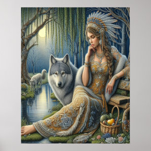 Moonlit Betovering in het Mystic Forest16x20 Poster
