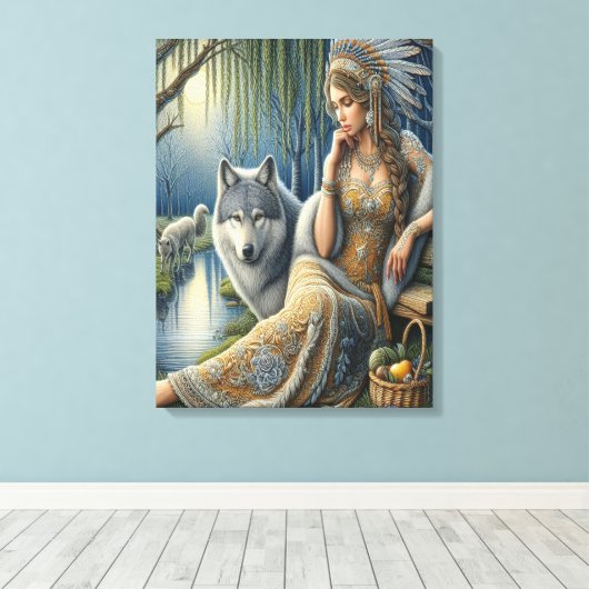 Moonlit Betovering in het Mystic Forest18x24 Canvas Afdruk (Insitu (Houten vloer))