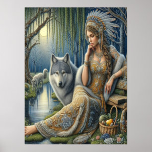 Moonlit Betovering in het Mystic Forest18x24 Poster