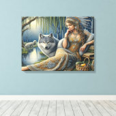 Moonlit Betovering in het Mystic Forest24x18 Canvas Afdruk (Insitu (Houten vloer))