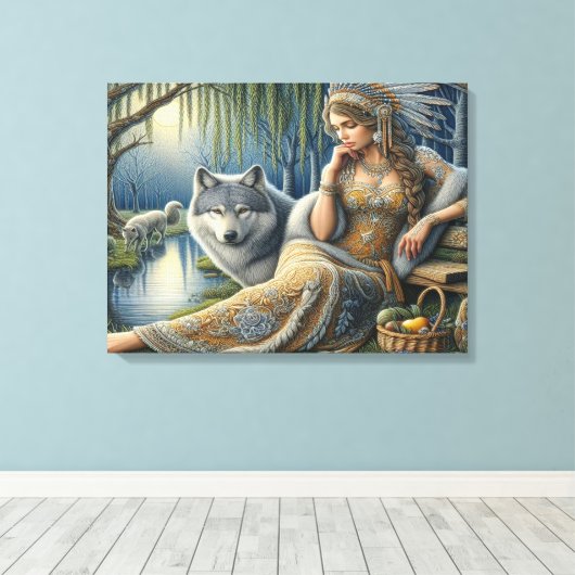 Moonlit Betovering in het Mystic Forest24x18 Canvas Afdruk (Insitu (Houten vloer))