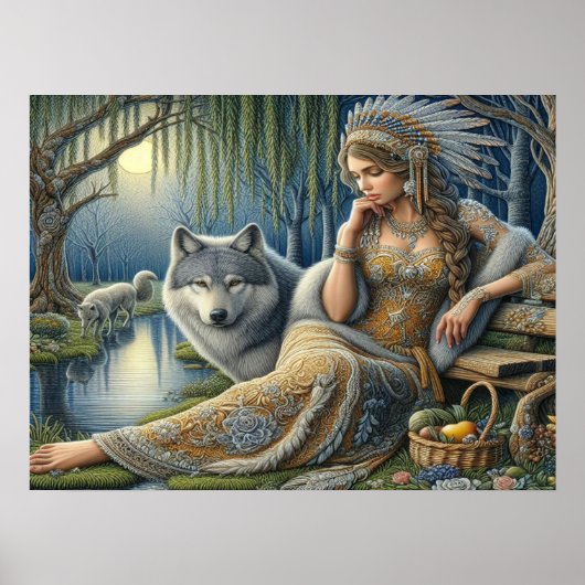Moonlit Betovering in het Mystic Forest24x18 Poster (Voorkant)