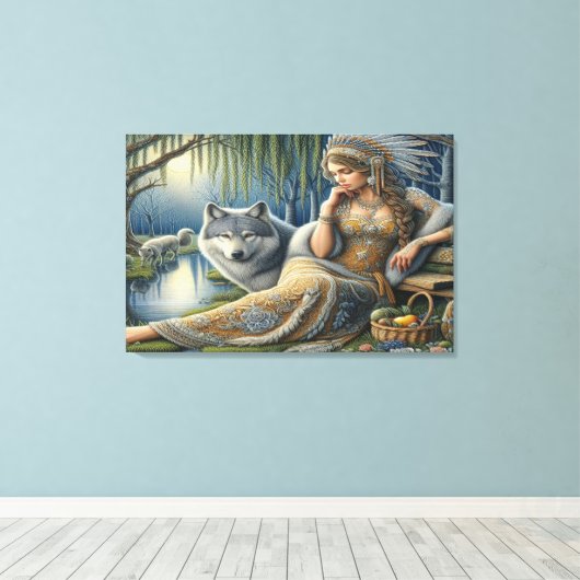 Moonlit Betovering in het Mystic Forest36x24 Canvas Afdruk (Insitu (Houten vloer))