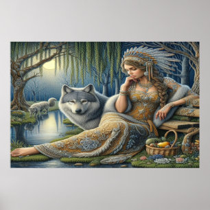 Moonlit Betovering in het Mystic Forest36x24 Poster