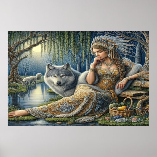 Moonlit Betovering in het Mystic Forest36x24 Poster (Voorkant)