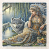 Moonlit Betovering in het Mystic Forest Glazen Onderzetter (Voorkant)