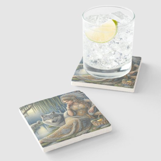 Moonlit Betovering in het Mystic Forest Stenen Onderzetter (Zijkant)