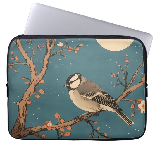 Moonlit Bird Blossom - Computercase Laptop Sleeve (Voorkant)