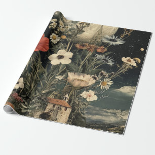 Moonlit bloeit over rustieke charme cadeaupapier