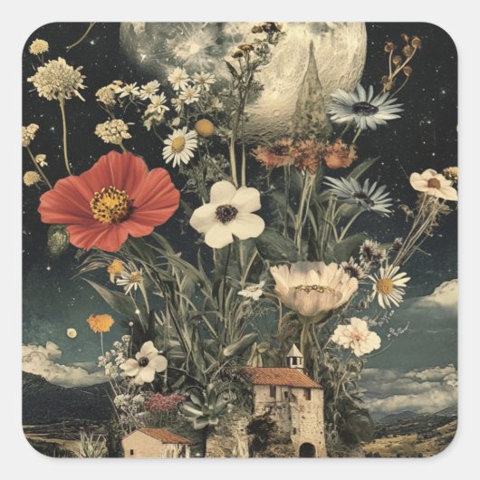 Moonlit bloeit over rustieke charme vierkante sticker (Voorkant)