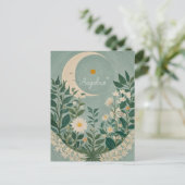 Moonlit Blooms: Pastel Bloemen en halve maan Briefkaart (Staand voorkant)