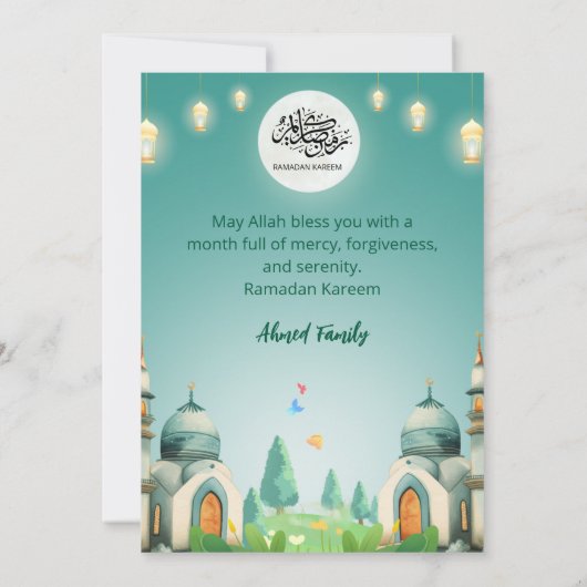 Moonlit Blue Mosque Ramadan Iftar Invitation Kaart (Achterkant)