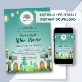 Moonlit Blue Mosque Ramadan Iftar Invitation Kaart